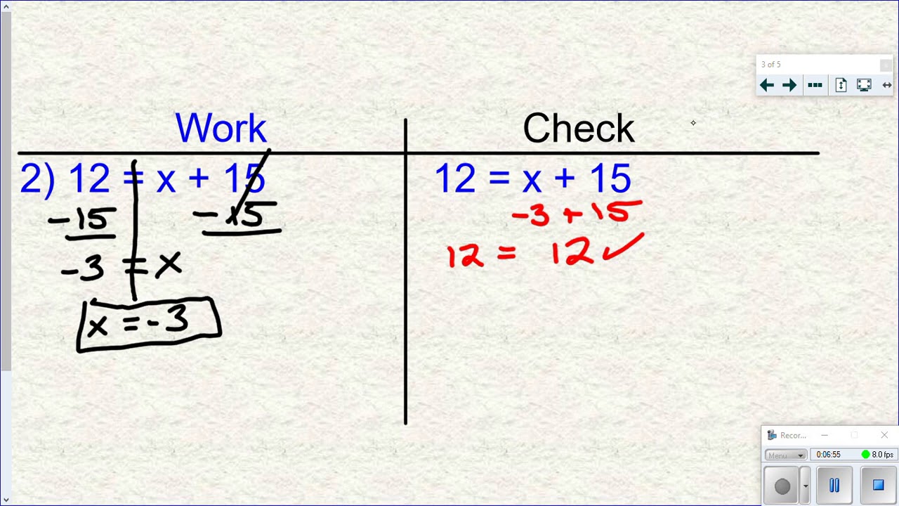 Solving 1 Step Equations With Addition and Subtraction - YouTube