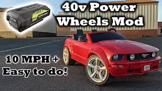 40 Volt Power Wheels Mustang Simple Mod - Much Faster