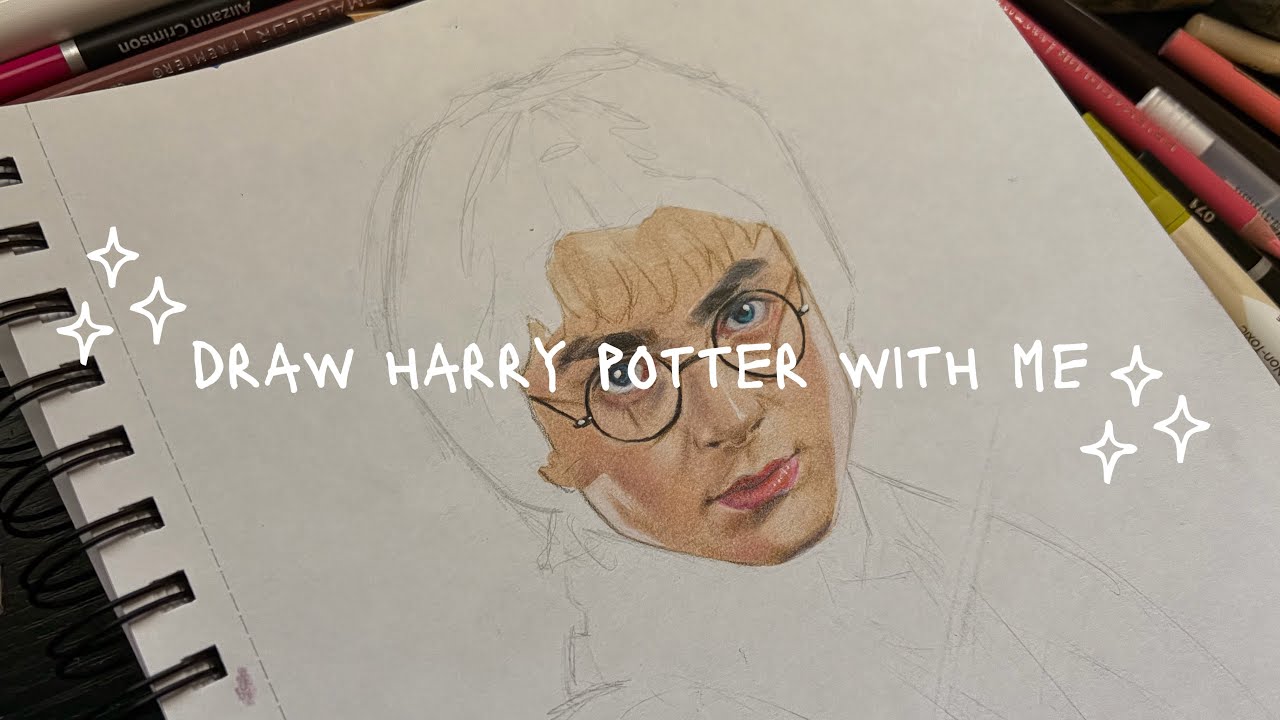 draw harry potter with me- part 1 (no talking), markers and color pencils