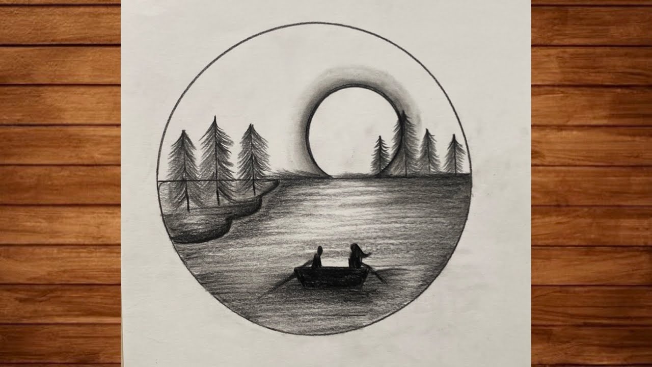 Pencil Drawing in Circle Easy Step By Step | Easy Circle Scenery ...