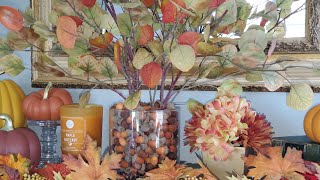 FALL MANTEL DECOR 2022🎃🍁🍂DIY FALL FOLIAGE ARRANGEMENT🌻🎃DECORATE WITH ME\/\/DOLLAR TREE🌳FINDS