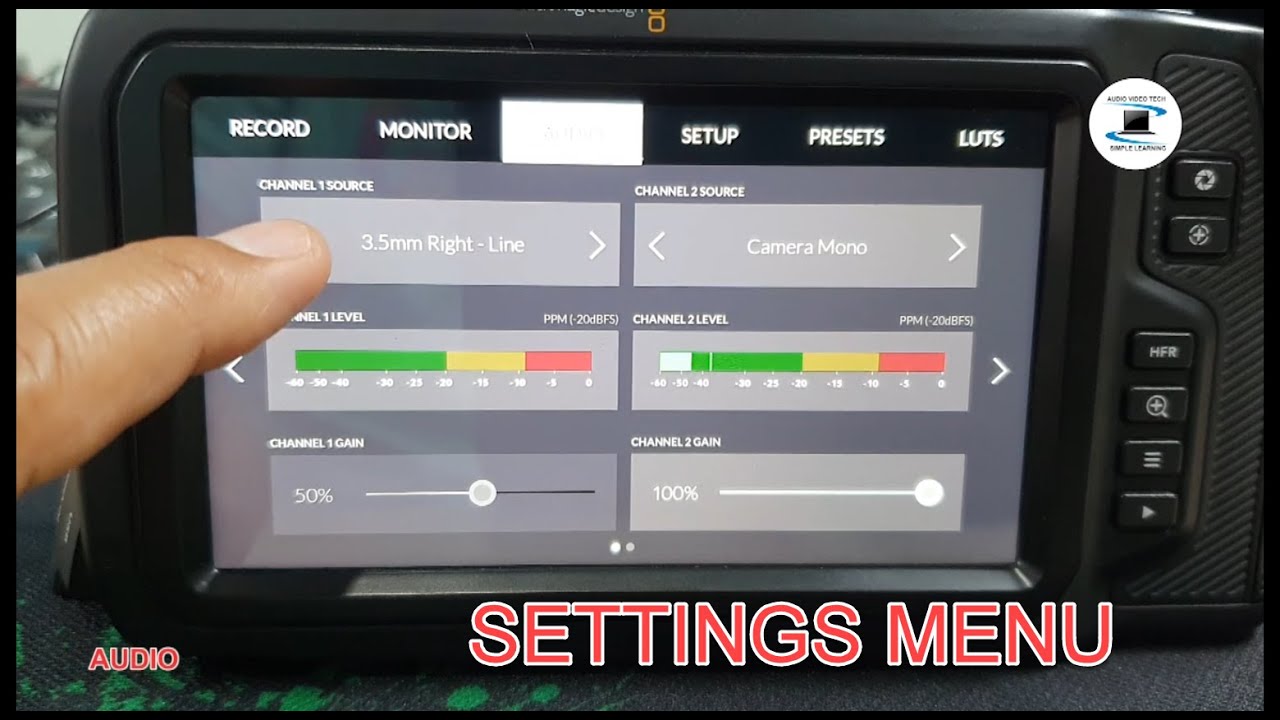 Blackmagic Pocket Cinema Camera 4K : Settings Menu.