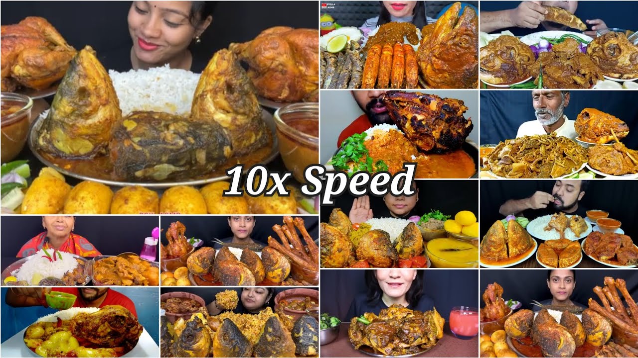 Eating 🔥 Spicy Fish Head Curry & Goat Head Curry With Basmati Rice | Indian Food Mukbang | Big Bites