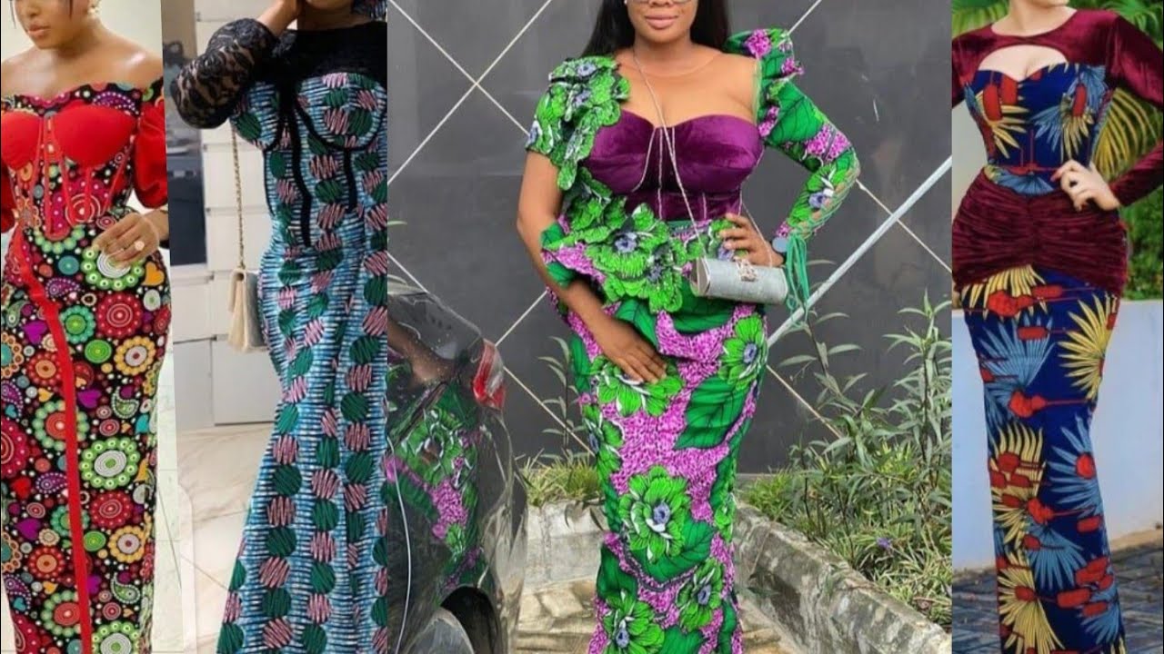 African dresses in pagne/ Ankara mix with velvet designs