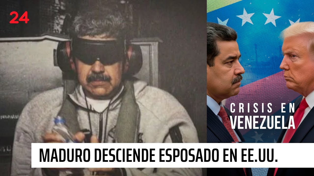 El MOMENTO en que Nicolás Maduro desciende esposado de avión militar en Nueva York