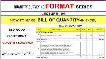 Format series-Lecture-4 -How to make Bill of Quantity in excel @ QS.PK