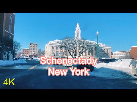 Driving Around Schenectady  New York, USA  in Winter (4K) (CC)