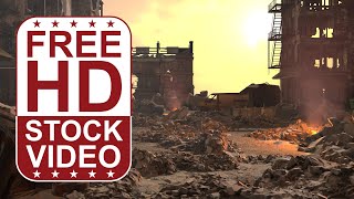 Free Stock Videos – post-apocalyptic dystopian destroyed city with smoke and fire particles 3D