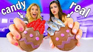 Chocolate Kinder Egg Surprise Challenge! Real vs Candy Food ft. Rebecca Zamolo | CloeCouture