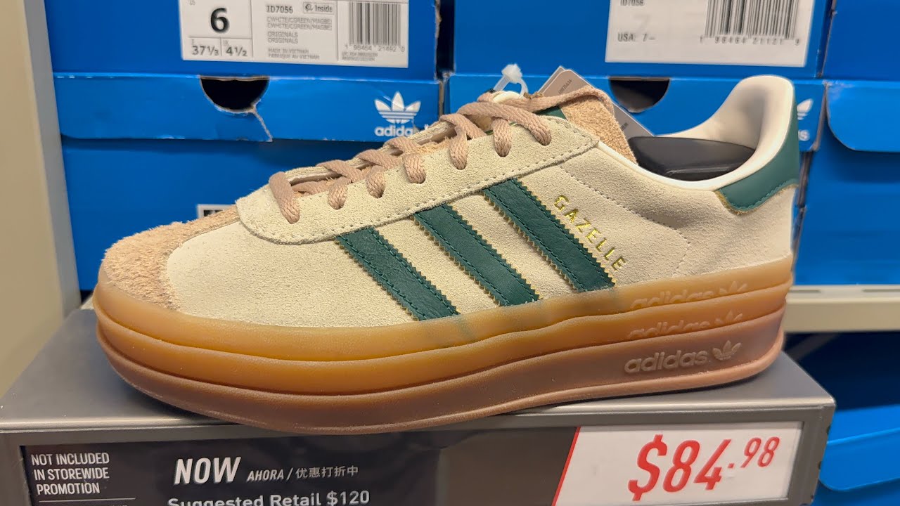 Adidas Gazelle Bold shoes in the Cream White, Collegiate Green, and Magic  Beige colorway, style
