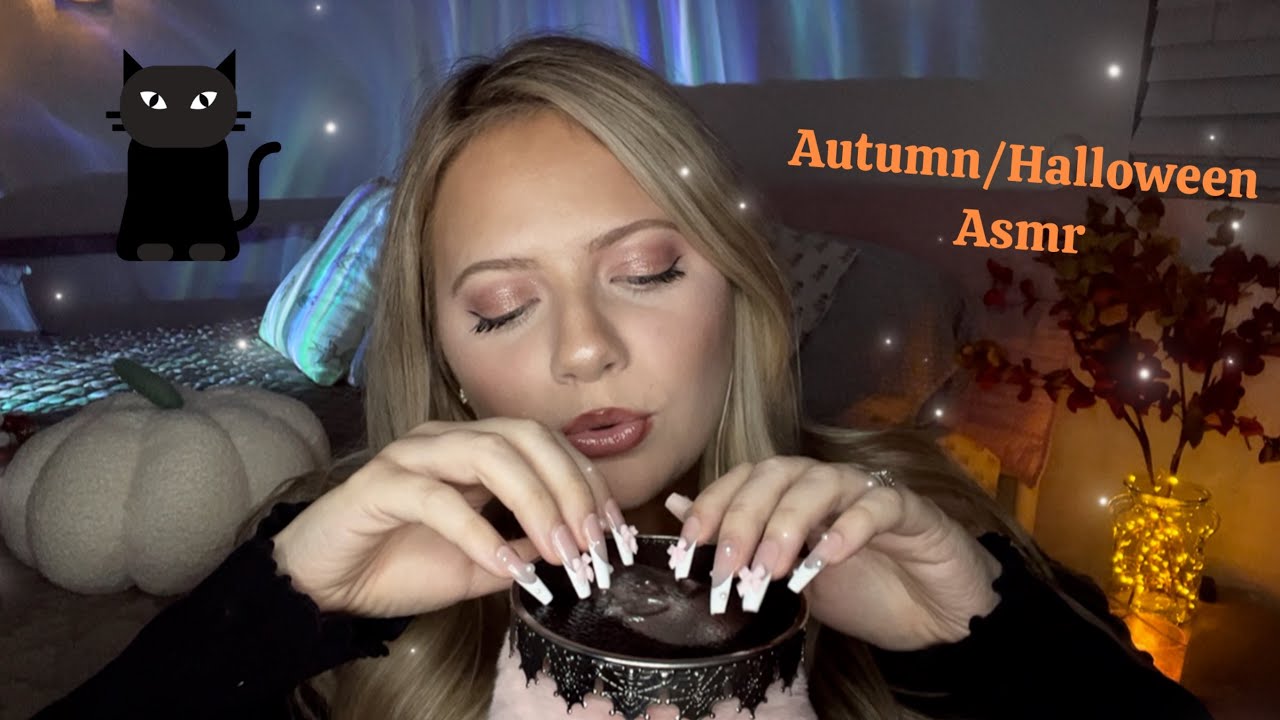 Autumn Asmr 🍁👻 Trigger Assortment for Sleep - Pumpkin Tapping, Thunderstorm, Halloween items 