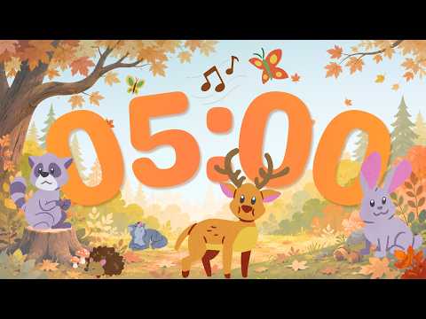 🍁 5 Minute Classroom Timer 🍂 Autumn Forest Theme (Cute Animals｜Cozy Music｜Fall Countdown) 🍃