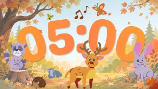 🍁 5 Minute Classroom Timer 🍂 Autumn Forest Theme (Cute Animals｜Cozy Music｜Fall Countdown) 🍃