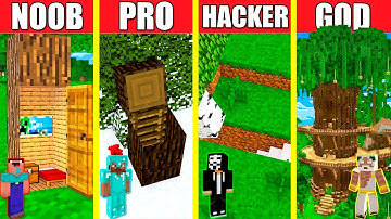 Minecraft Battle: INSIDE TREE HOUSE BUILD CHALLENGE - NOOB vs PRO vs HACKER vs GOD / Animation WOOD