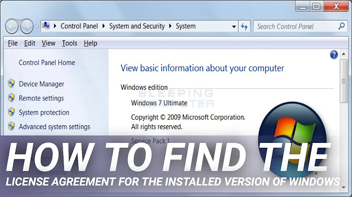 How to find the License Agreement for the Installed version of Windows