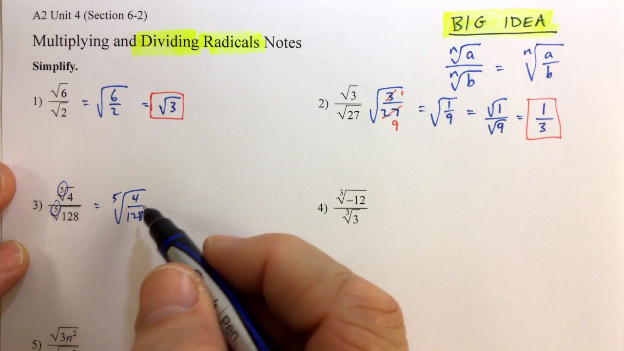 Dividing Radicals Notes #1-4 - YouTube
