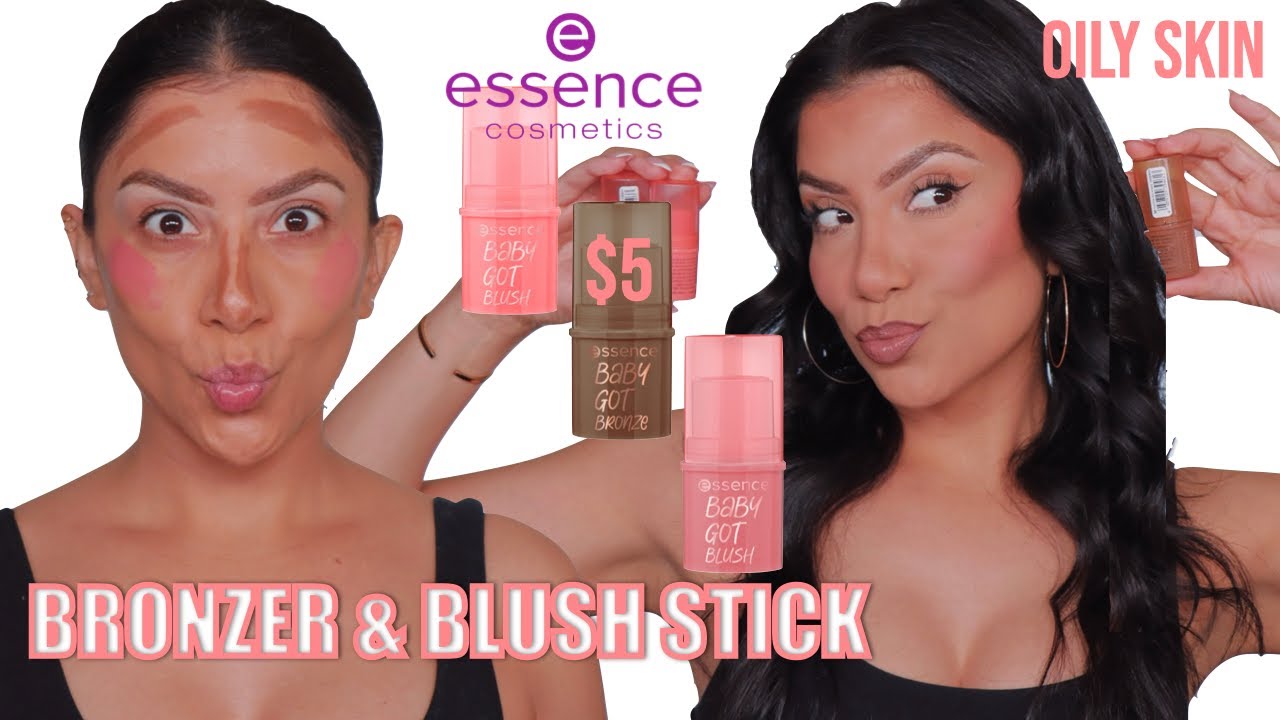 new* $5 ESSENCE COSMETICS BABY GOT BRONZE & BLUSH STICK + WEAR TEST *oily  skin*