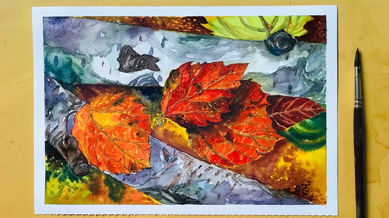 How to paint fallen leaves with watercolor paints - YouTube