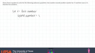Linear Algebra - Setting up a Linear Equation to Solve a Real-World Application