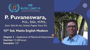 12th Maths, CH 1: Applications of Matrices & Determinants, Exercise: 1.5 (All Sums) Examples: 1.27