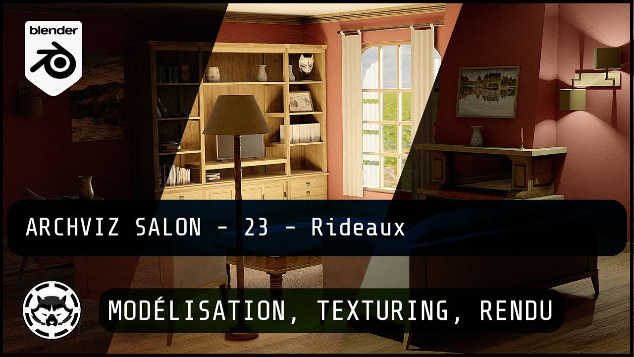 Blender Archviz - Salon de A a Z - 023# - Rideaux