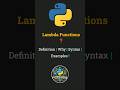 ⚡Lambda Function in Python | Python Lambda Function #python #coding #shorts #trending #youtubeshorts