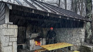 Camping in a Stone Picnic Shelter during a RAIN STORM