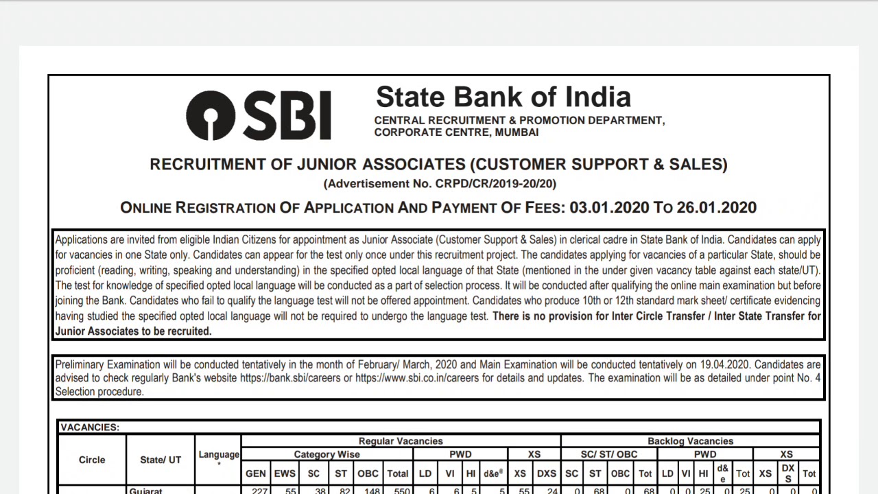 SBI Recruitment 2020|Bank Recruitment 2020|Bank job notification 2020|Latest Government Job 2020
