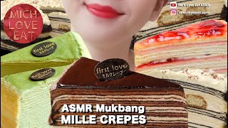 ASMR Mukbang Mille Crepe Cake Matcha,Strawberry,Tiramisu,Belgian Choco&Magnum collab w/ @cellaasmr1648