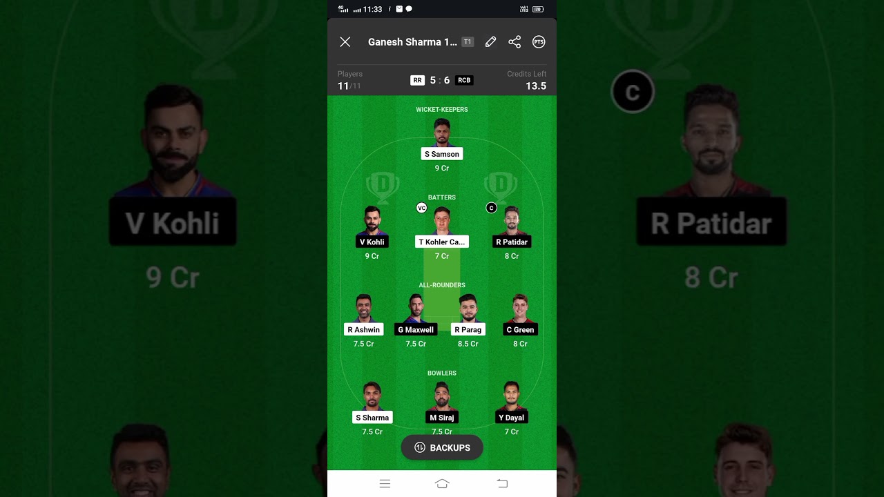 rr vs rcb dream11 prediction