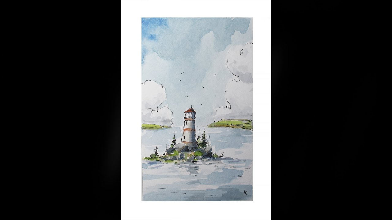 How to Draw and paint LightHouse Watercolor full video - YouTube