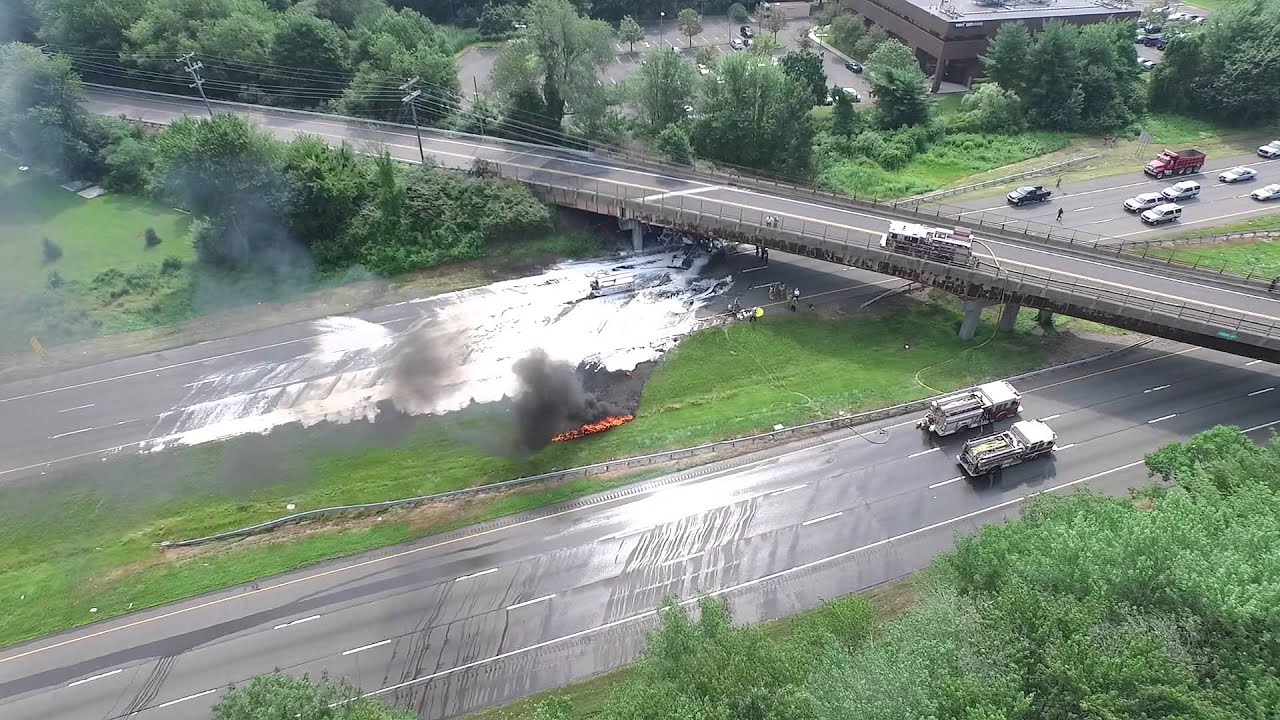 Meriden CT I91 Tanker Fire Filmed with Drone YouTube