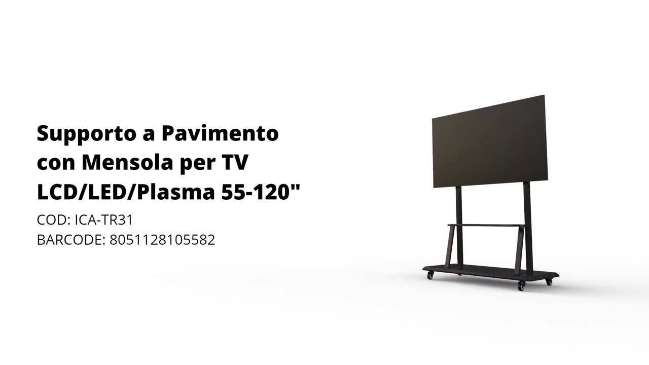Supporto TV a Pavimento ICA-TR31 con Mensola per TV LCD/LED/Plasma 55-120" mobile con ruote Techly