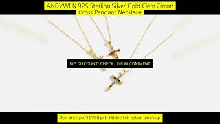 Andywen 925 Sterling Silver Gold Clear Zircon Cross Pendant Necklace Long screenshot 1