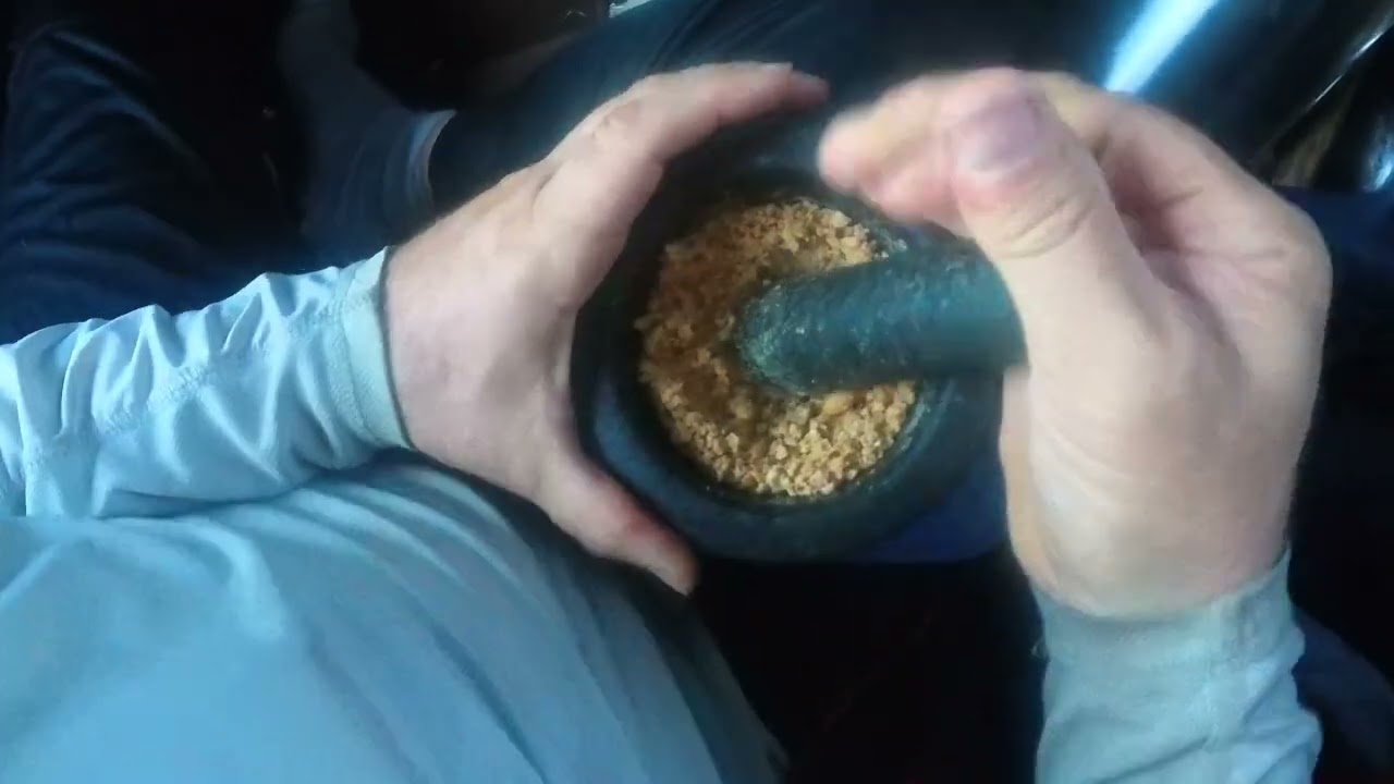 Making Fresh Peanut Butter Using a Small Mortar and Pestle
