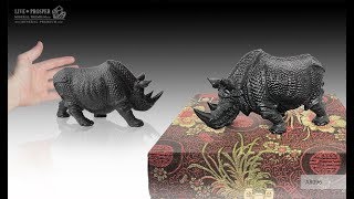 Mineral Premium Solid Obsidian Carving Of Rhino On Guard Ar096