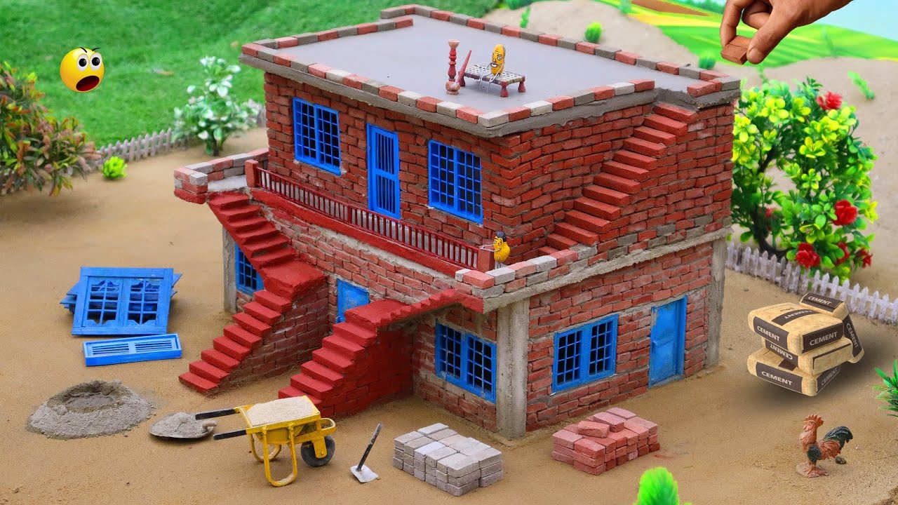 Mini bricks house | Diy tractor making construction house building science project 