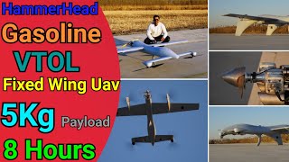 HammerHead Gasoline Vtol Fixed Wing Uav With Object Tracking EO/IR Gimbal