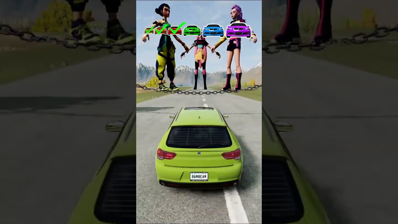 Small & Big Color Cars vs Chain Challenge - BeamNG.Drive