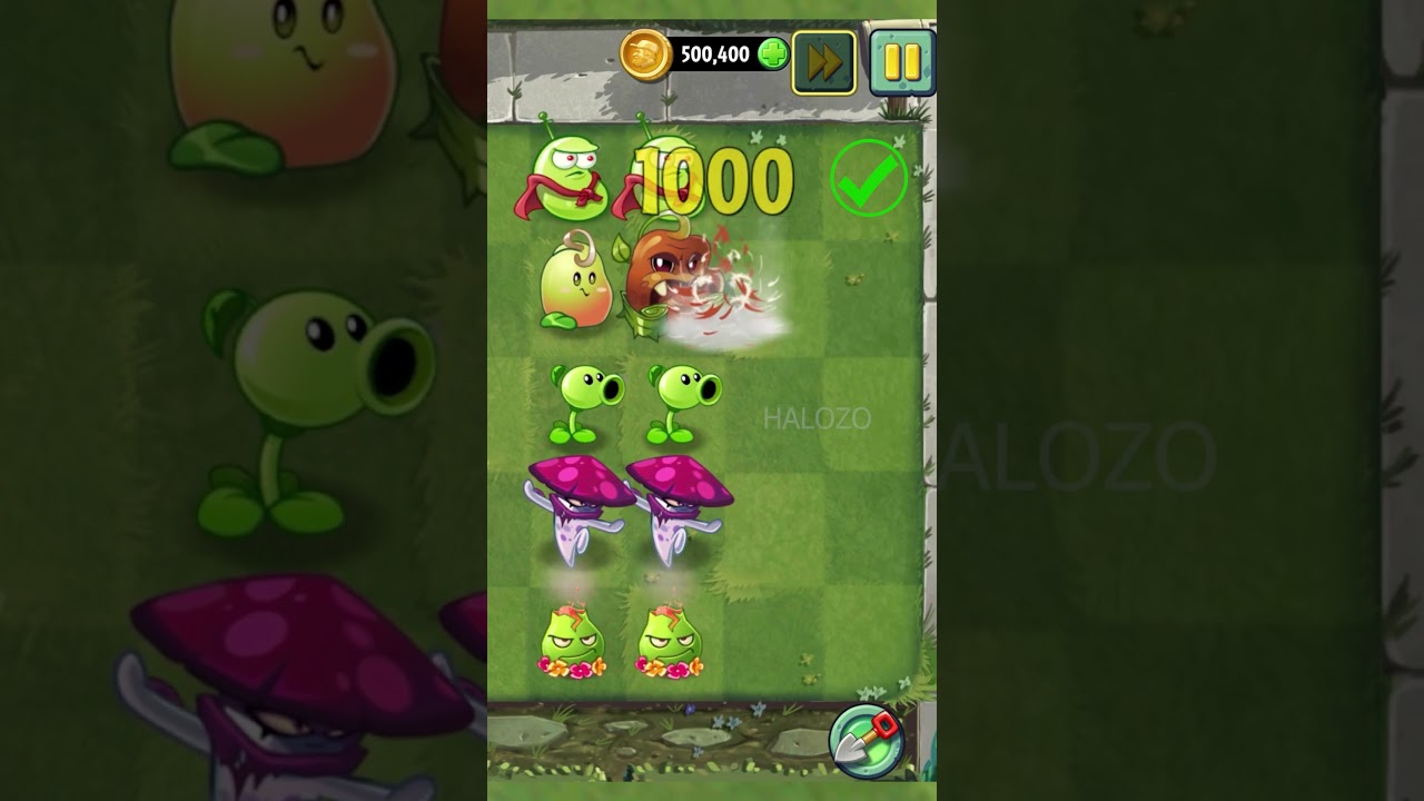 PvZ 2 - Four Cell Attack - Couple Bean Sprout Plant & 4 Plants Vs 20 Ice Weasle Zombies 