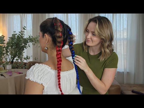 ASMR Perfectionist Twin Braids With Colored Hair Extensions - Mini combing, Hair Wax & Final Touches