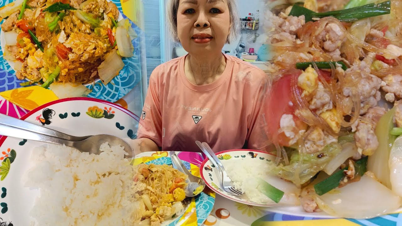 มาเด้อจ้ากินผัดวุ้นเส้นแซบๆใส่หมูสับใส่ไข่ใส่ผ้กกาดขาว#ป้ามัย 
