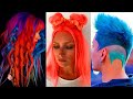 Rainbow Art Hair Color. Best Neon Hair Colorful Transformation
