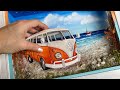 Fabriquer une scne de plage diorama de minibus vw classique lgendaire dans la bote