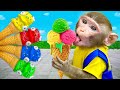 KiKi Monkey experiences Four Color Ice Cream Vending Machine | KUDO ANIMAL KIKI