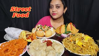 ASMR EATING SHOW - Chicken 🐔 MoMo, Egg Roll, Hakka Noodles & Dahi Fuchka || Eating Show || Mukhbang