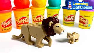 Create and Learn Animals with Play Doh & Lego Lion