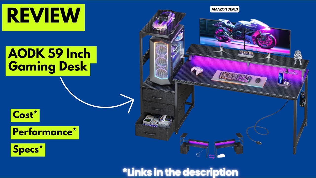 🔥 Best Gaming Desk 2025! AODK 59 Inch Gaming Desk Review | LED Lights, USB Ports & Storage Setup