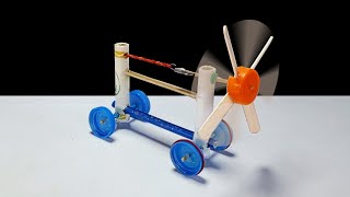How to launch a propeller-powered rubber band car | ทำรถปากกา ใบพัดไม้ไอติม วิ่งได้