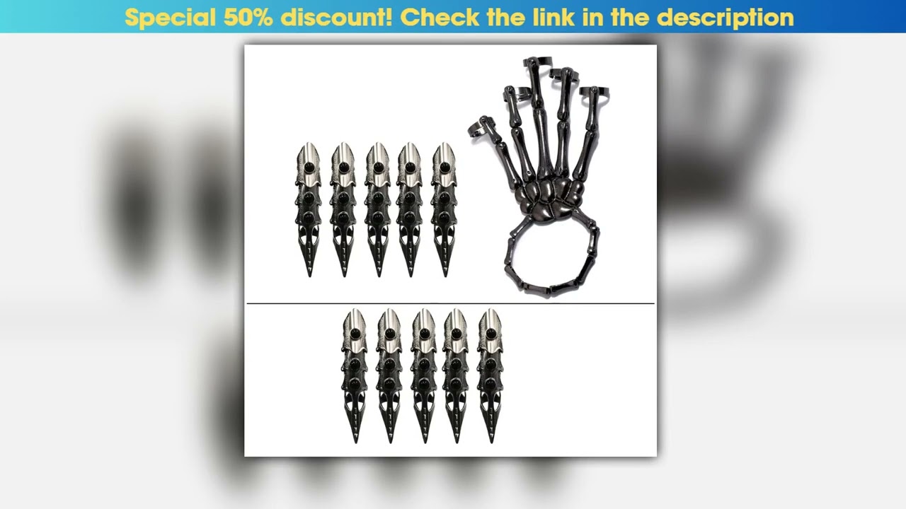 Black Metal Finger Claw Unique Skeleton Full Finger Rings Punk Rock Accessory Gift for Tech